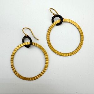 ANTHROPOLOGIE Hammered Black & Gold Hoop Earrings
